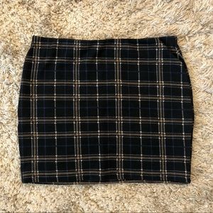 Zara Trafaluc School Girl Academia Blue Tan Plaid Mini Skirt Size Large